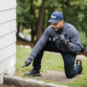 technician doing an exterior home inspection